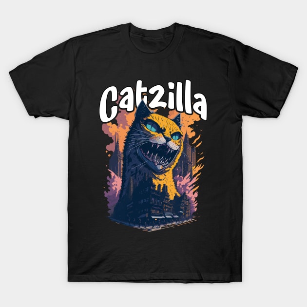 Catzilla Unleashed Funny Cartoon-Style Feline T-Shirt by star trek fanart and more